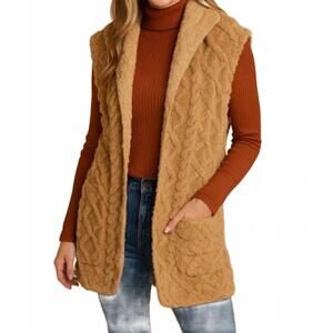 NEW PINE APPAREL jacquard hoodie stroller vest in beige